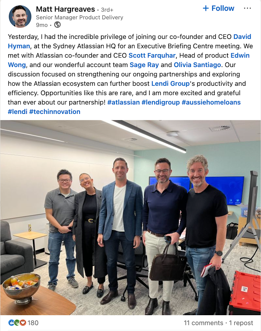 Matt's LinkedIn post