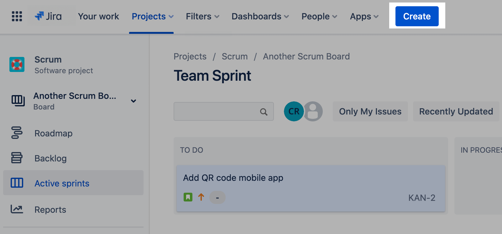 Create an Issue in the heading