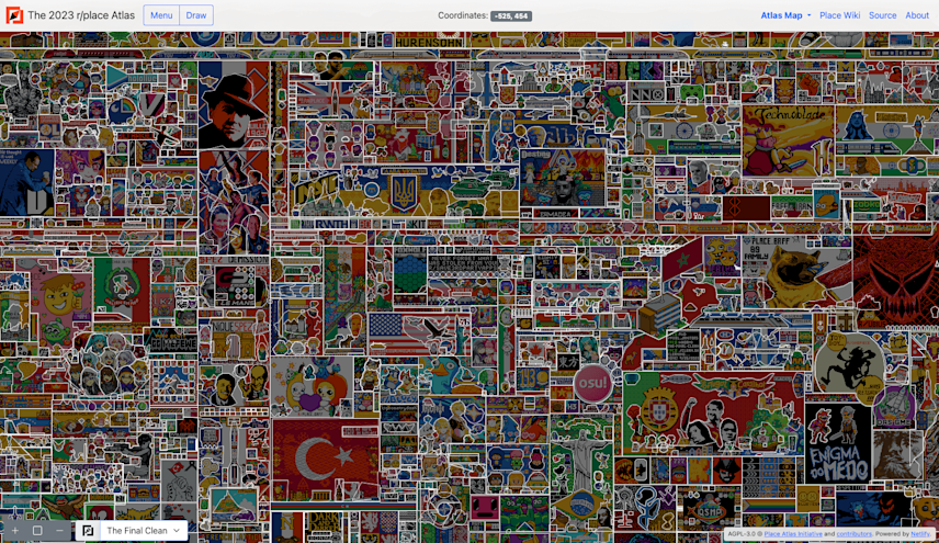 A visual of the creations made in r/place