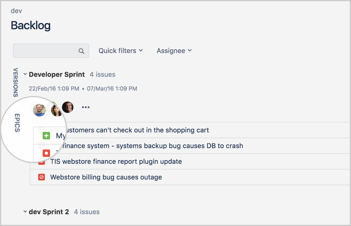 Epics label appears on the left side of Jira