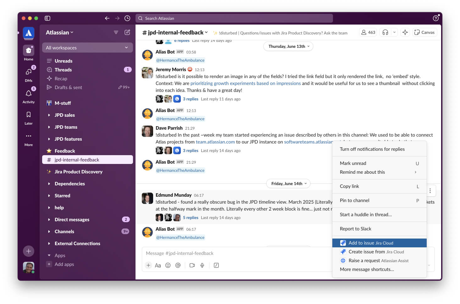 Preview of conversation in Slack app