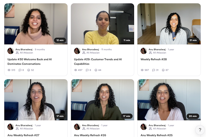 A peek at Atlassian President Anu Bharadwaj’s Loom library