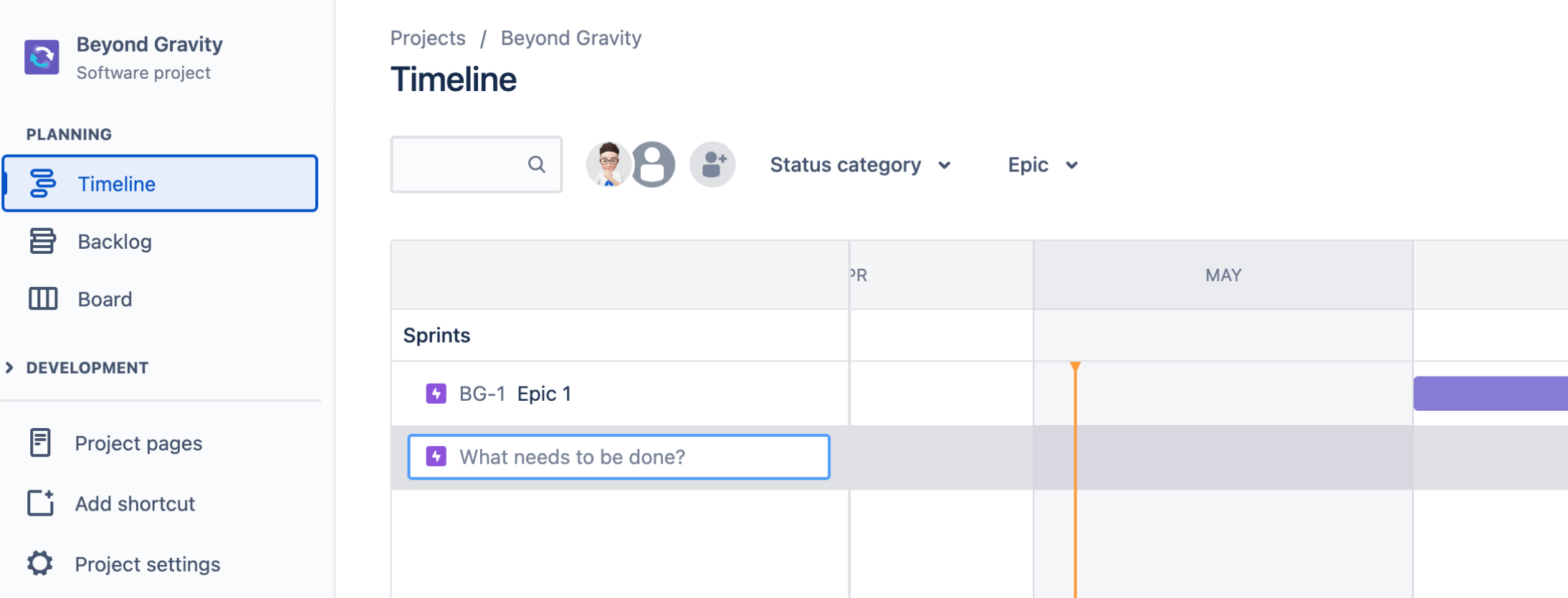 Create epic in the timeline view in Jira Software