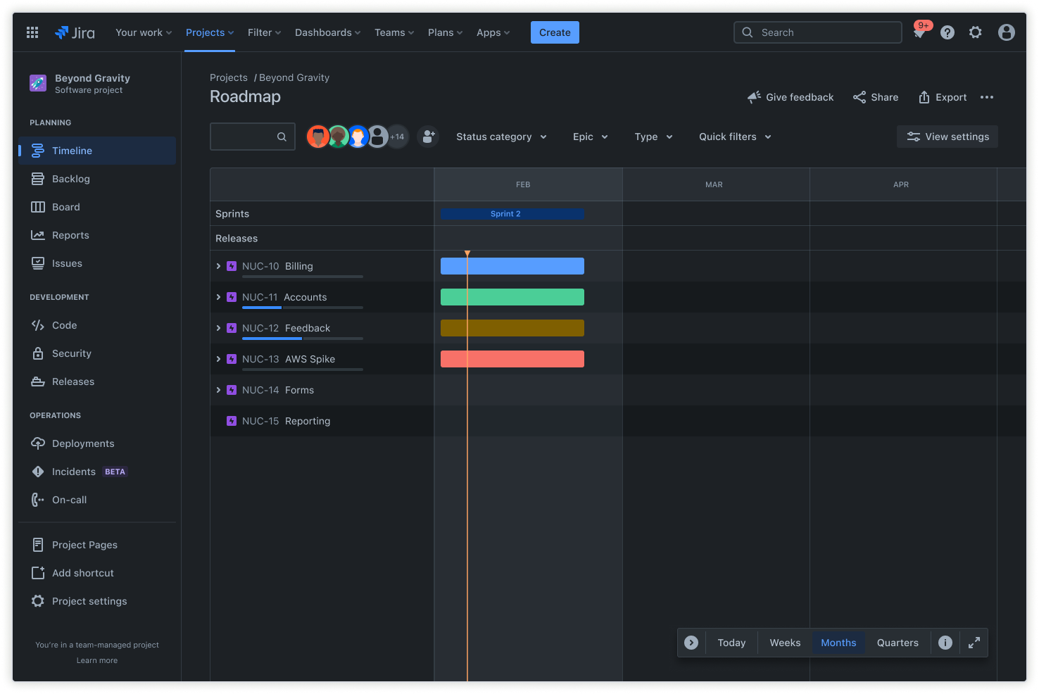 Jira timeline screenshot.