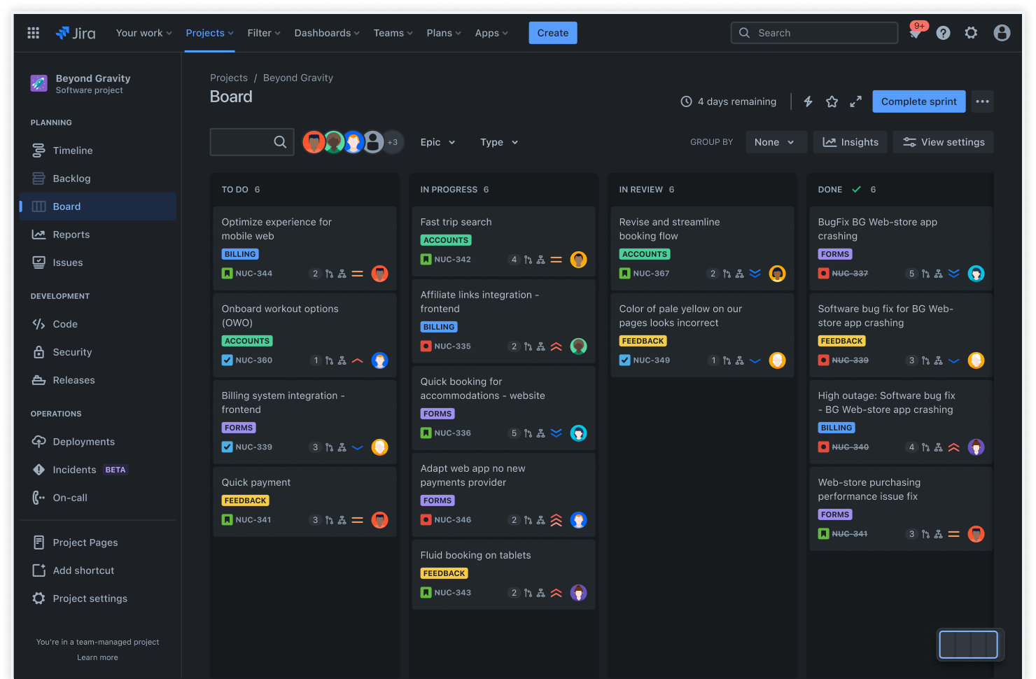Jira board screenshot.