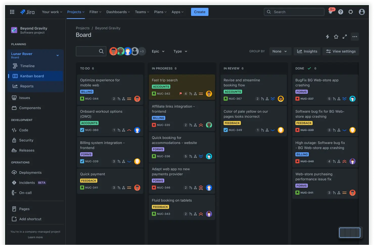 Kanban board screenshot