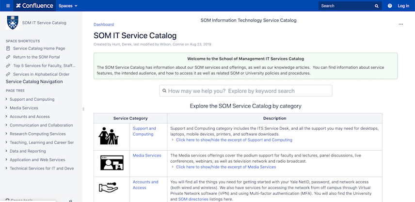 Confluence catalog