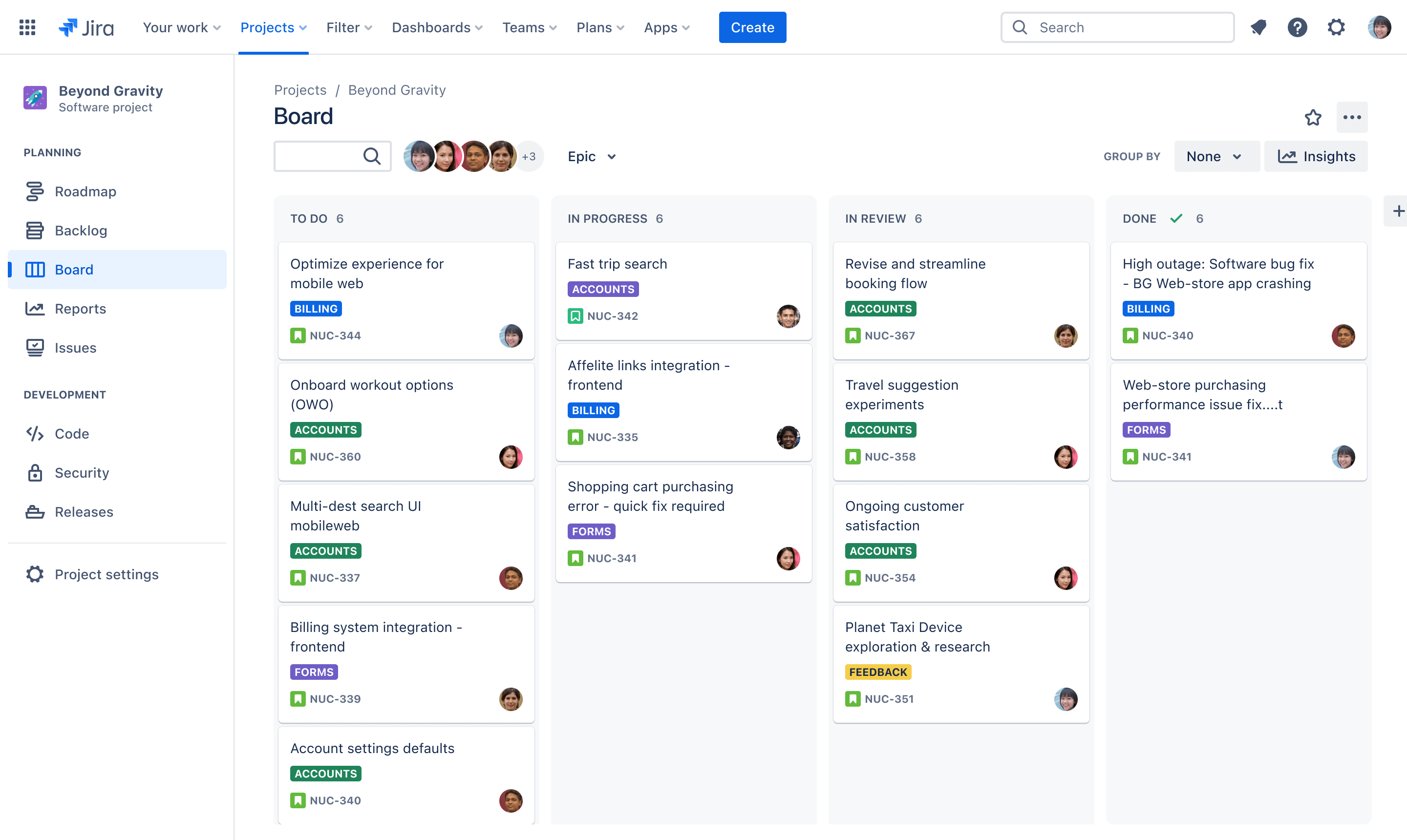 Screenshot of kanban board view in Jira