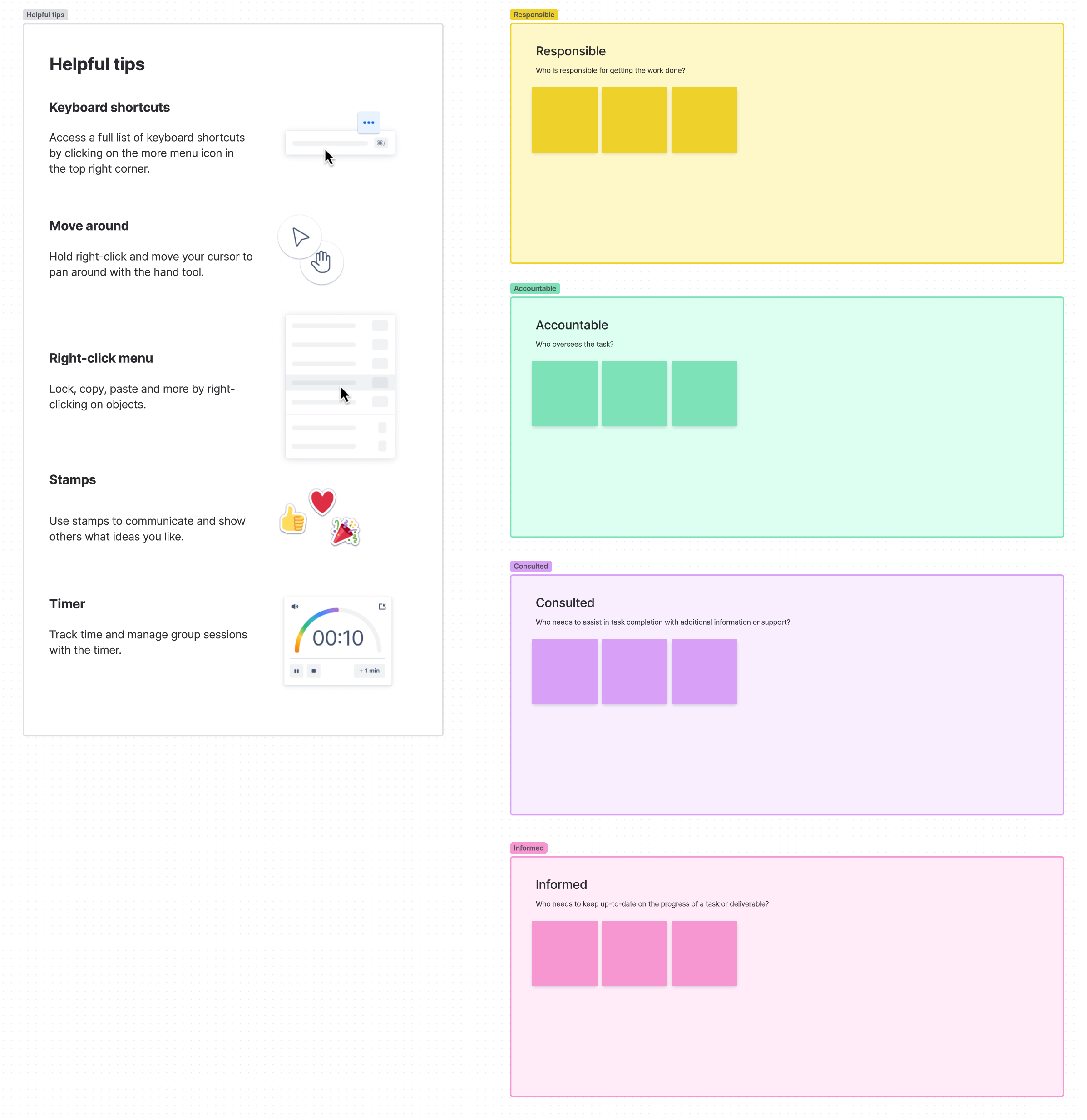 Preview of RACI chart template in Confluence whiteboard