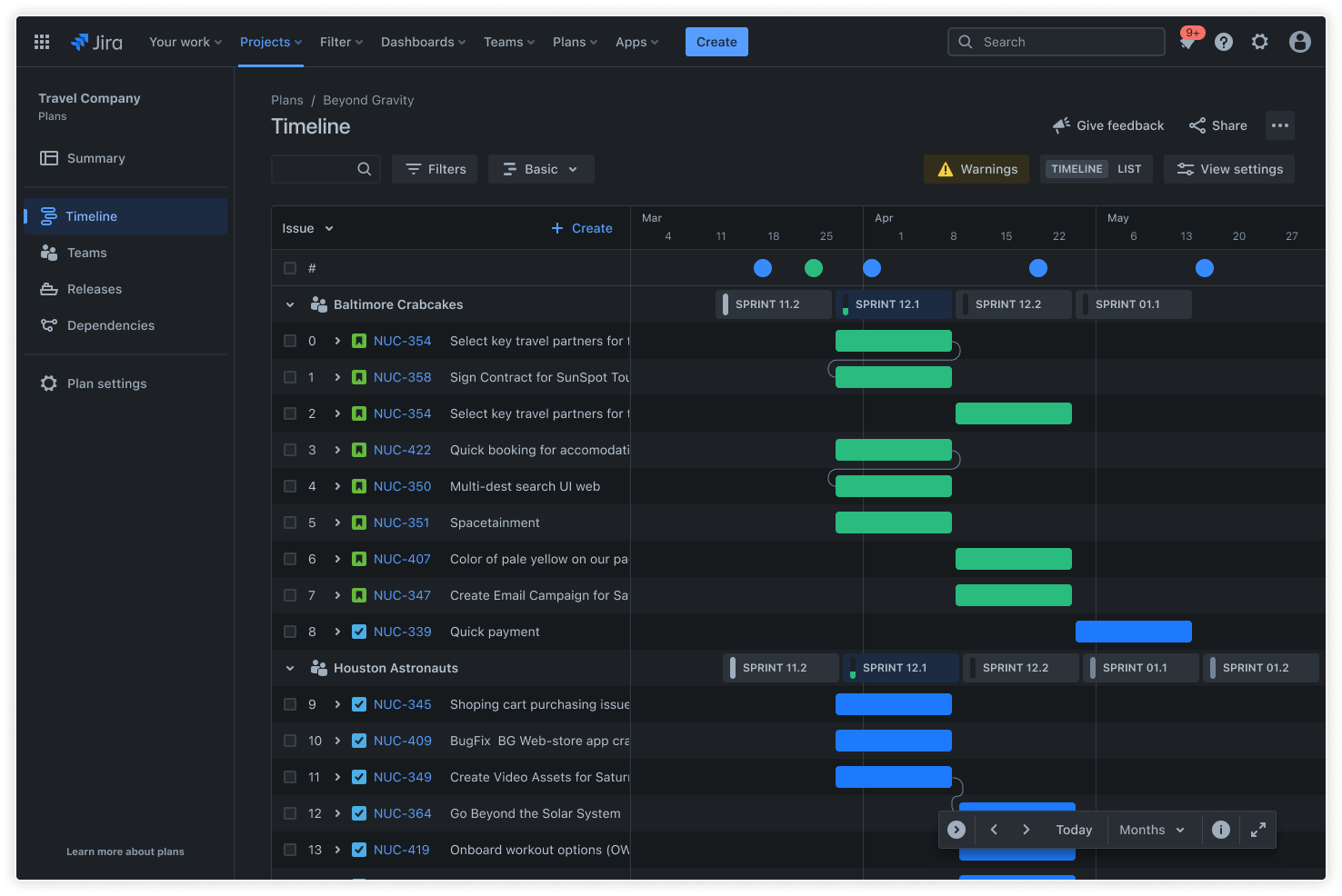 Jira dependencies and dependency mapping example