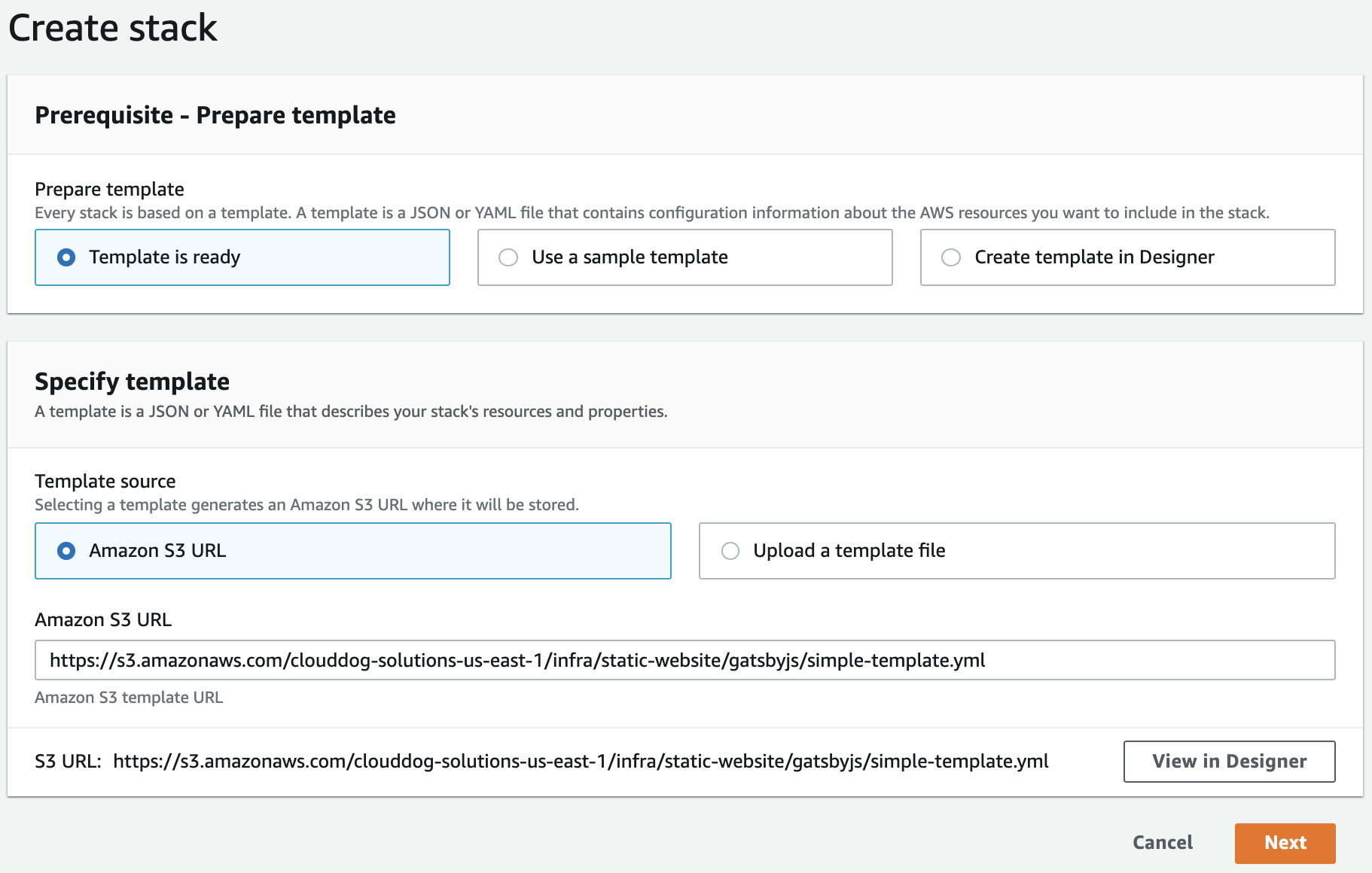Como Disponibilizar um site em GatsbyJS na Amazon Web Services - Passo 1: Criação do Stack Usando o Template do S3 Como Disponibilizar um site em GatsbyJS na Amazon Web Services - Passo 1: Criação do Stack Usando o Template do S3