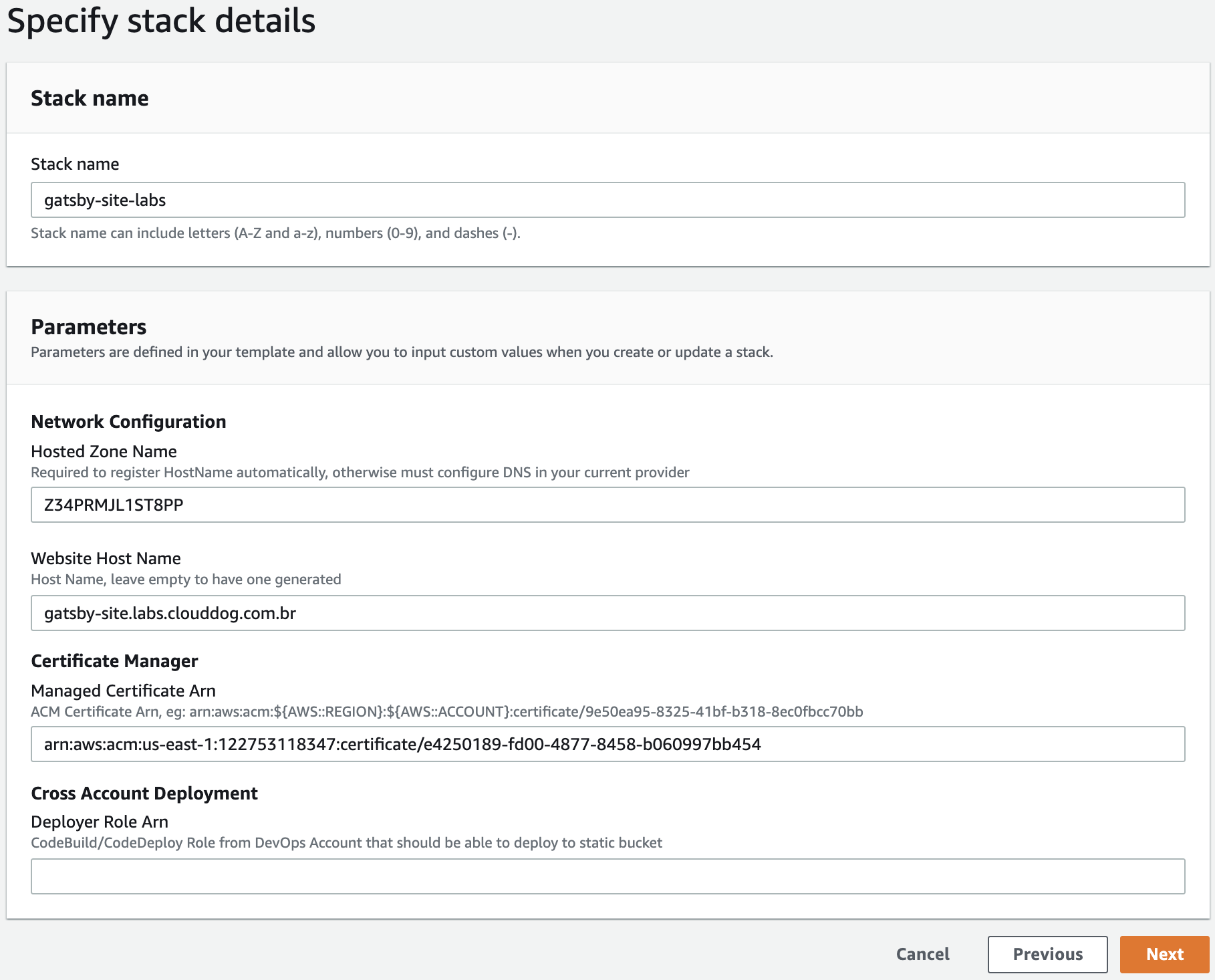 Como Disponibilizar um site em GatsbyJS na Amazon Web Services - Passo 2: Configure os Parâmetros Como Disponibilizar um site em GatsbyJS na Amazon Web Services - Passo 2: Configure os Parâmetros