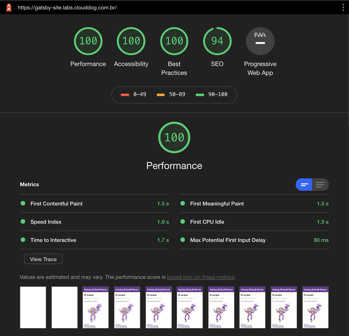 Como Disponibilizar um site em GatsbyJS na Amazon Web Services - Análise de Performance: Google Lighthouse Como Disponibilizar um site em GatsbyJS na Amazon Web Services - Análise de Performance: Google Lighthouse
