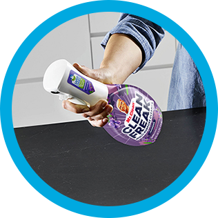 Cleaning kitchen areas with Mr. Clean CleanFreak Lavander