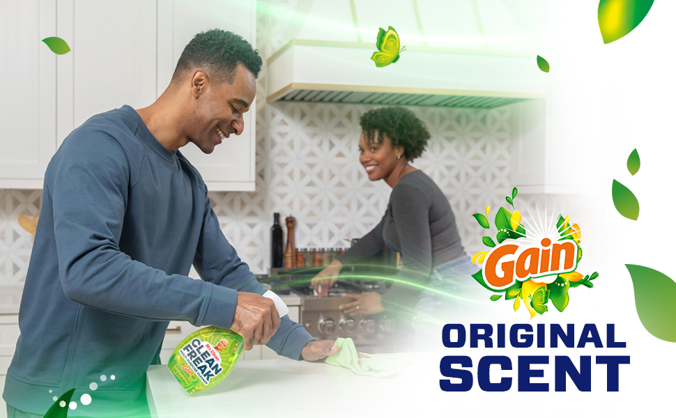 People cleaning a kitchen with Mr. Clean CleanFreak Gain Orginal Scent