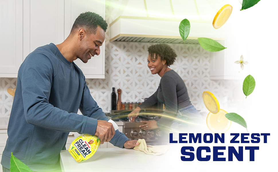 People cleaning a kitchen with a Mr. Clean CleanFreak Lemon Scent