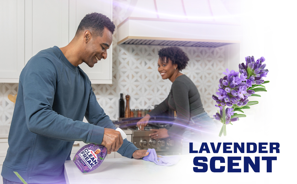 People cleaning a kitchen with a Mr. Clean CleanFreak Mist with Lavender Scent
