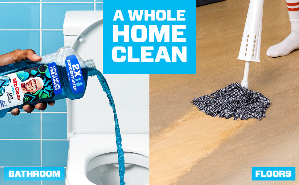 Mr. Clean Multi-Surface Cleaner Unstopables Fresh - Cleaning a toilet and the floor