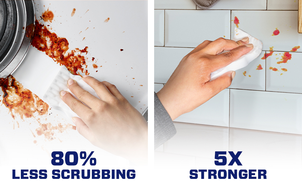 Mr. Clean Magic Eraser Extra Durable, cleaning kitchen surfaces, 80% Less Scrubbing, 5x Stronger