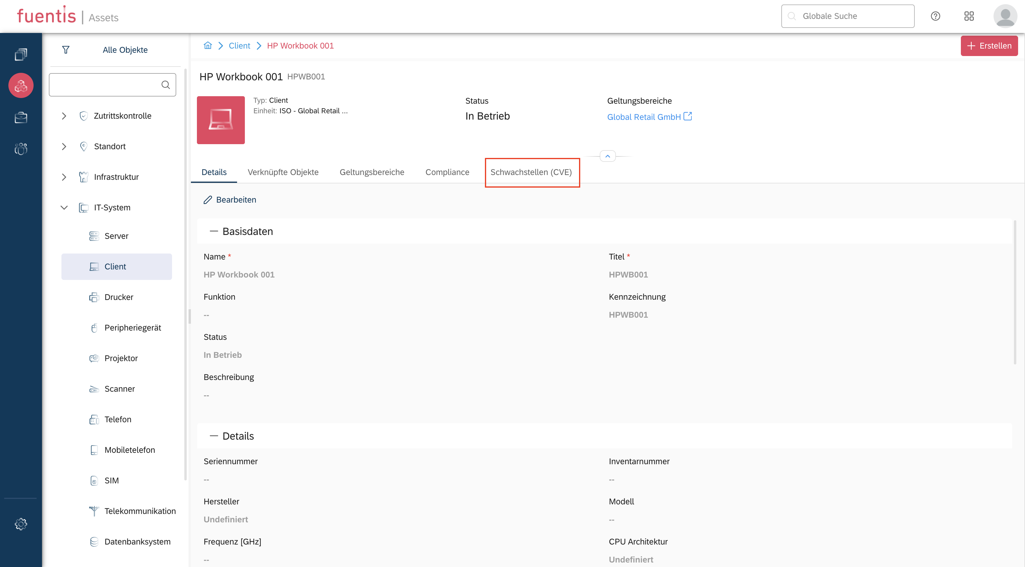 Schwachstellen Tab Assets
