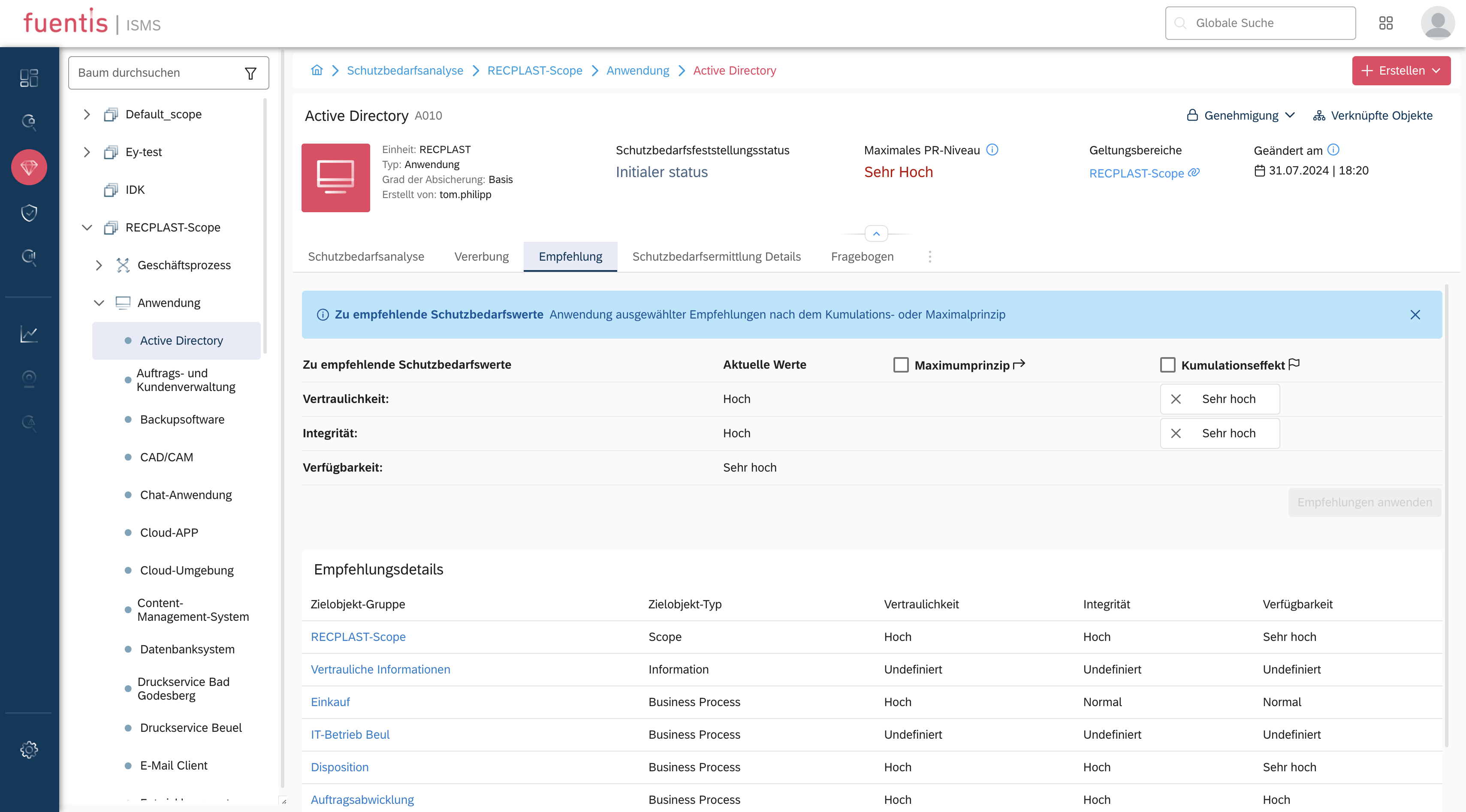Schutzbedarf festlegen