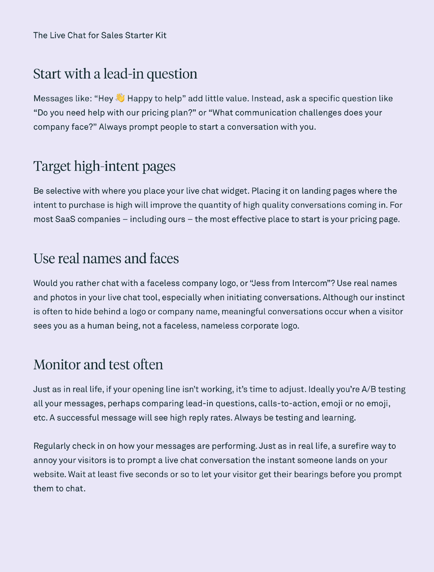 The Live Chat for Sales Starter Kit