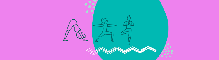 Positioning image, illustration of three women doing yoga