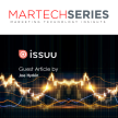 Issuu logo and CEO's name on a background with an analytical graph