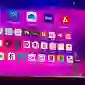 Screen with logos and a purple background