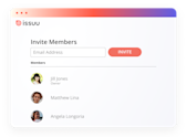 Issuu user interface, how to invite people to the Groups feature.