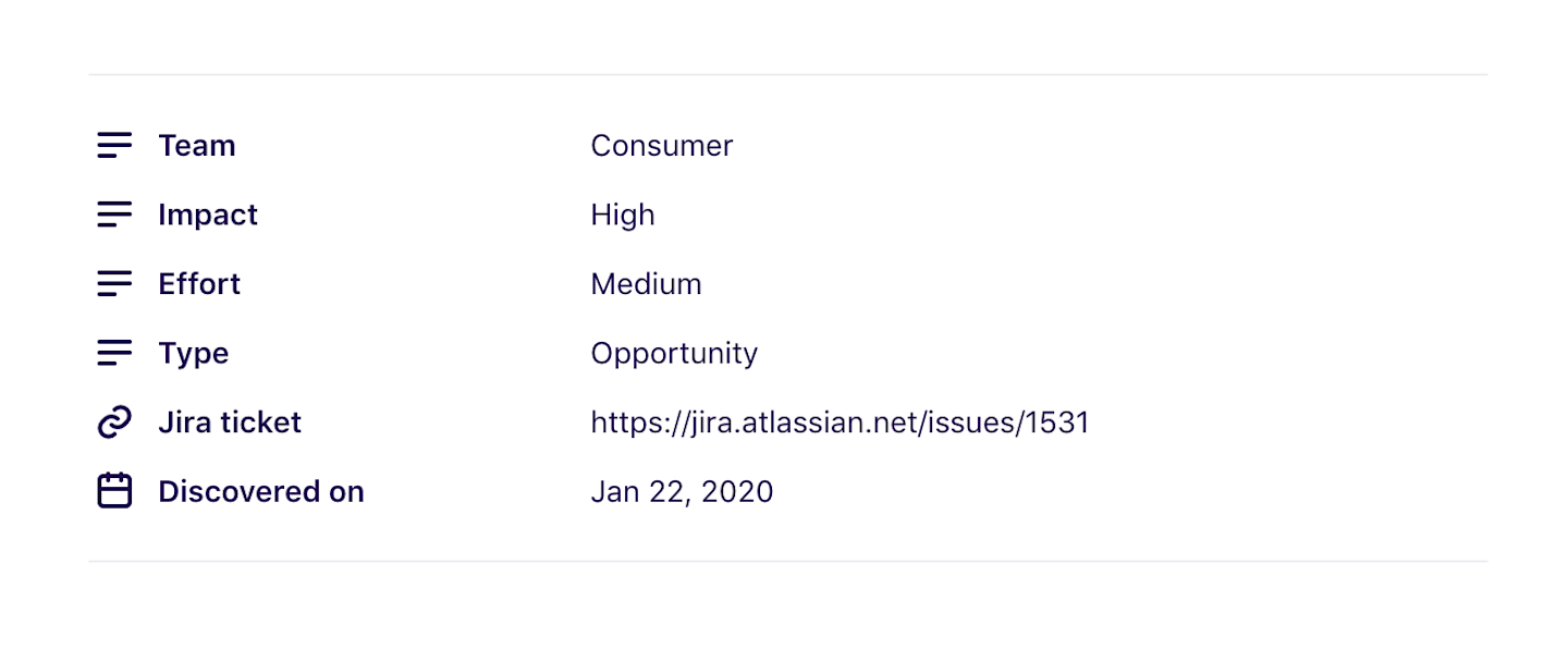 An example insight with fields filled in