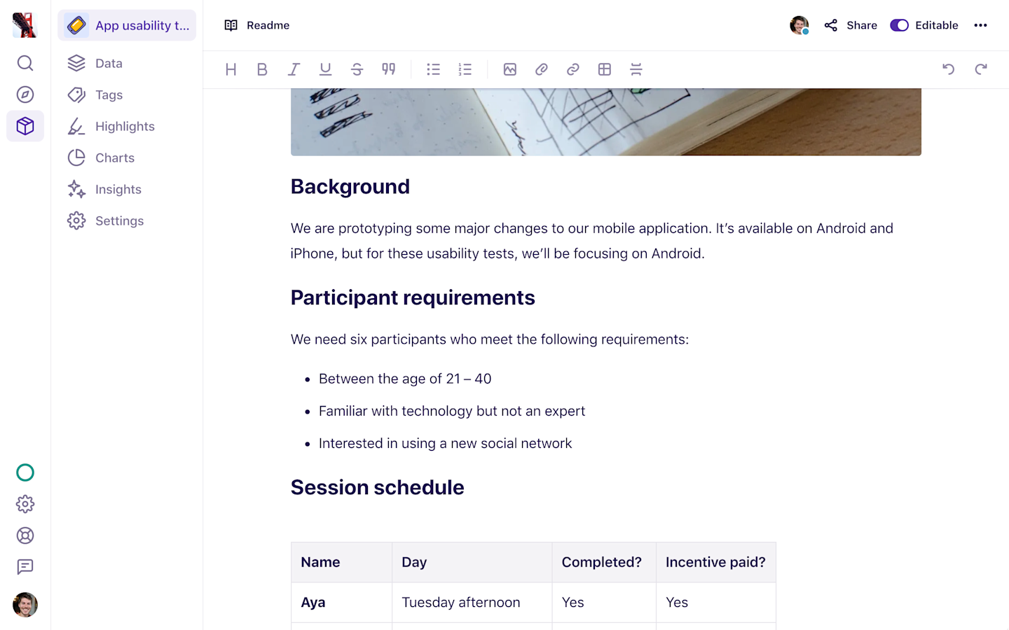 A screenshot of an image and a table in the project readme.