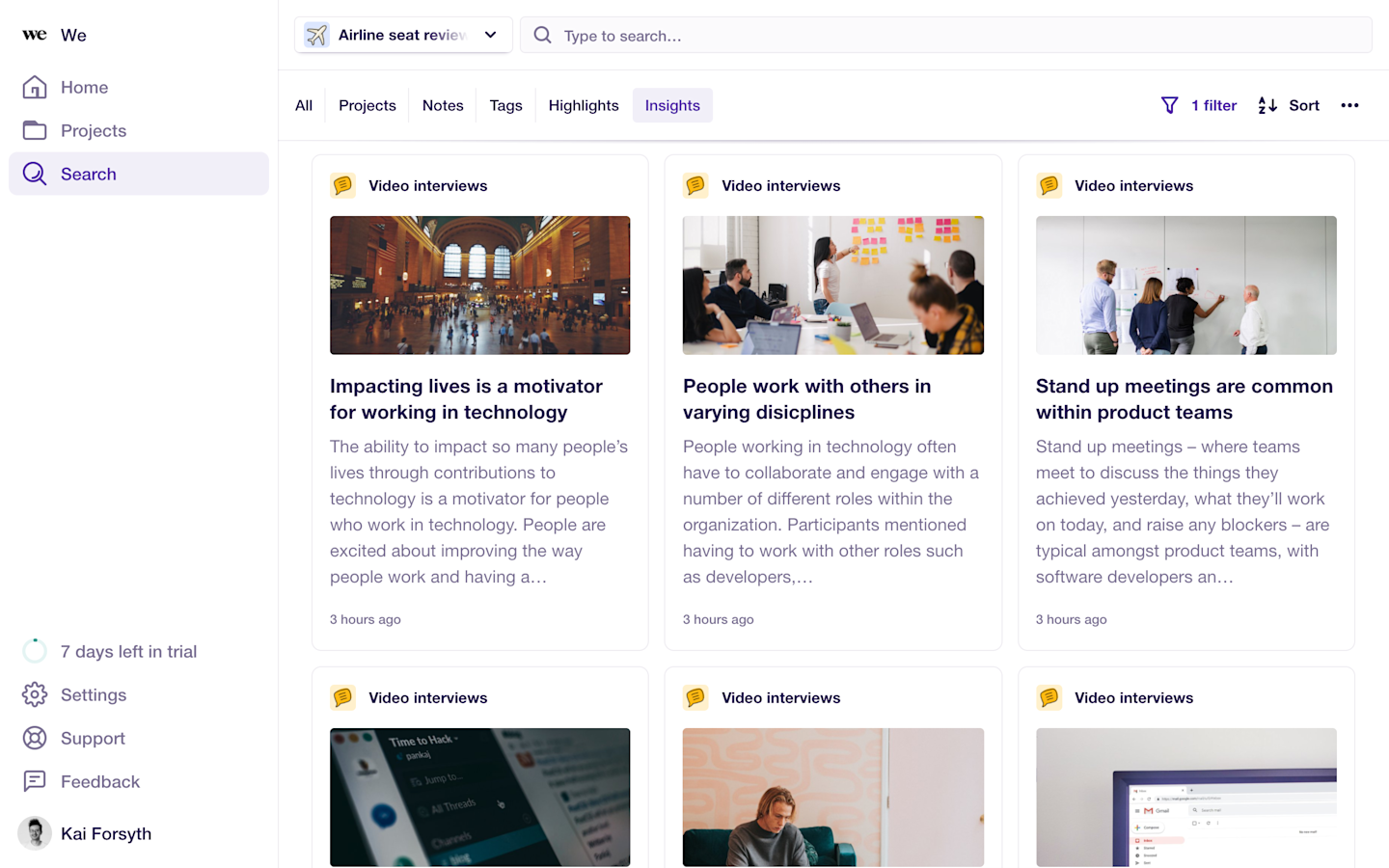 The insights page within Dovetail.
