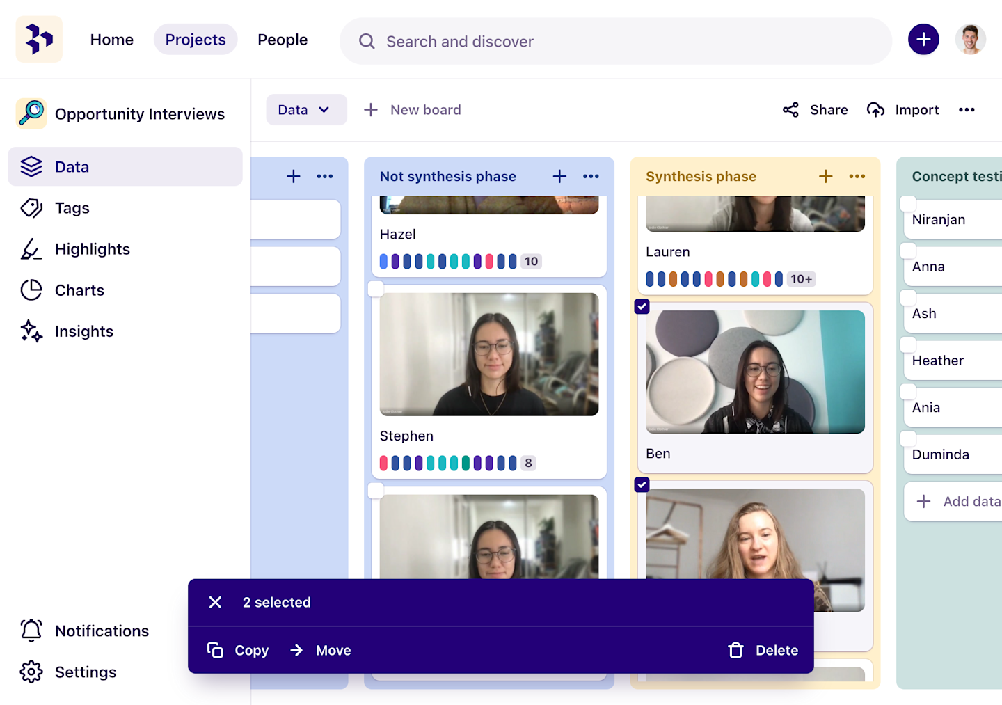 The new top navigation in Dovetail puts search front and center on all screens.