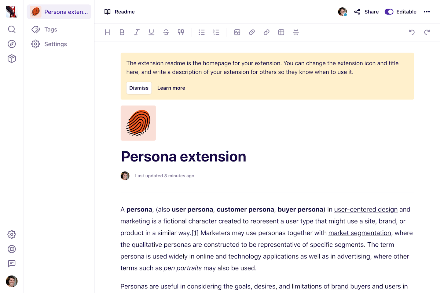 The readme in an extension.