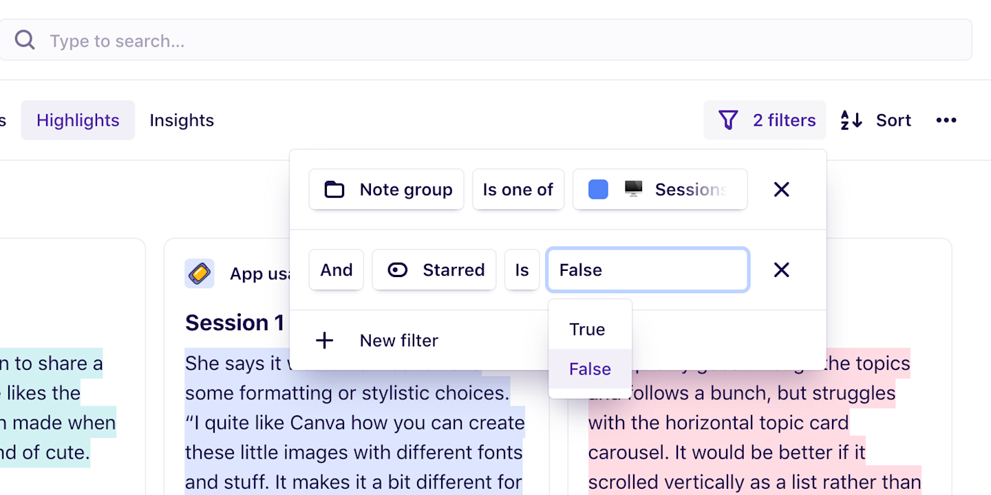 Screenshot of filtering with AND and OR logic.