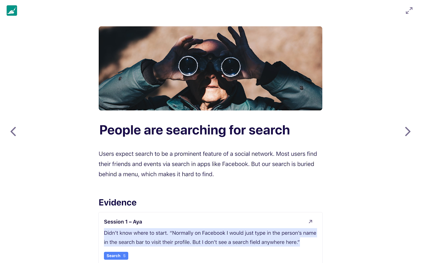 Screenshot showing a single published insight in presentation mode.