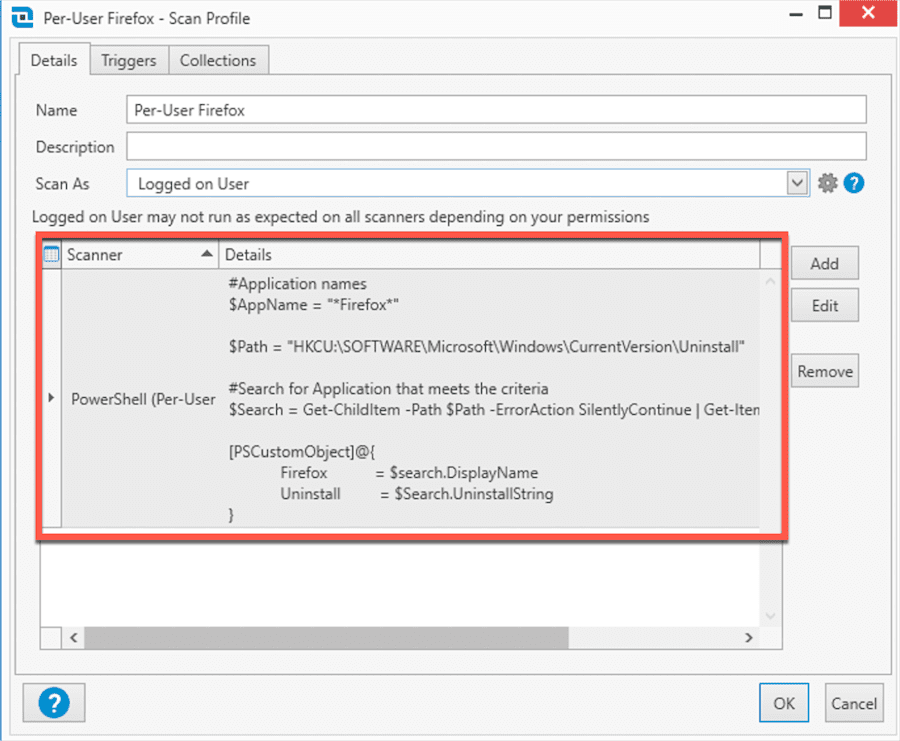 A screenshot showing a scan profile in PDQ Inventory