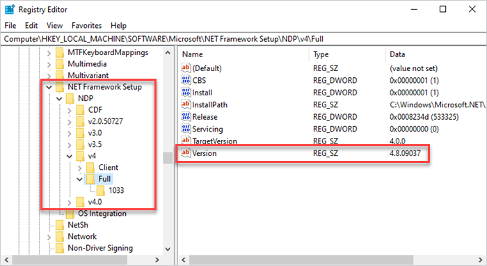 .NET Framework keys in the Windows Registry.