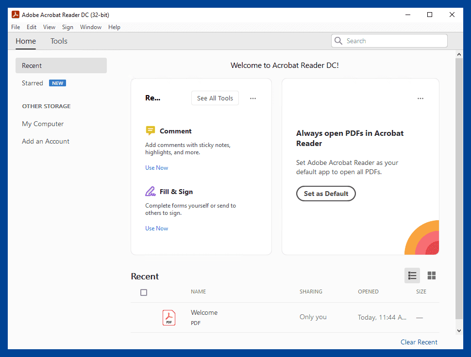 Adobe Reader DC user interface