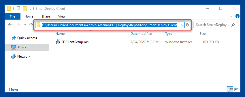 Move the SmartDeploy client installer into your PDQ Deploy repository