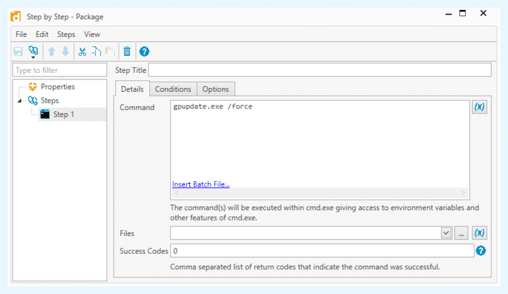 Reviewing the Command Step fields within PDQ Deploy
