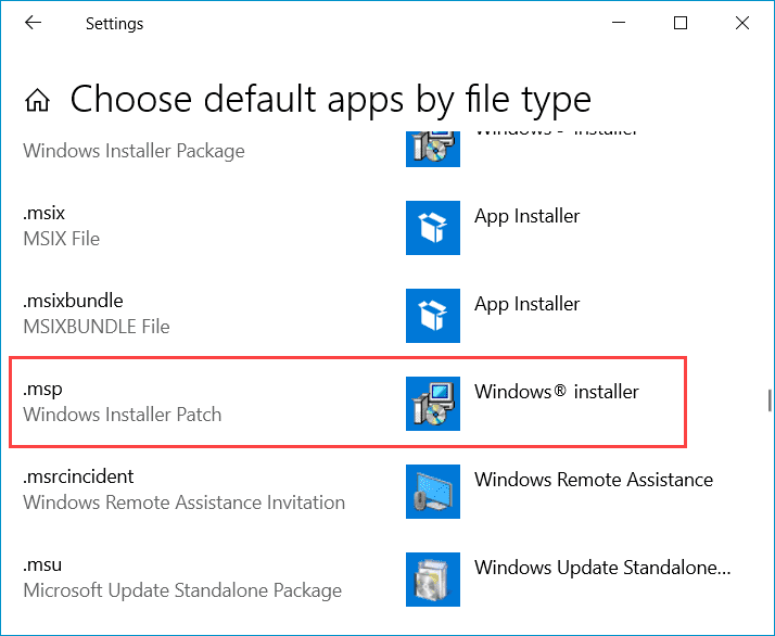 Default settings to launch Windows Installer when opening .msp files