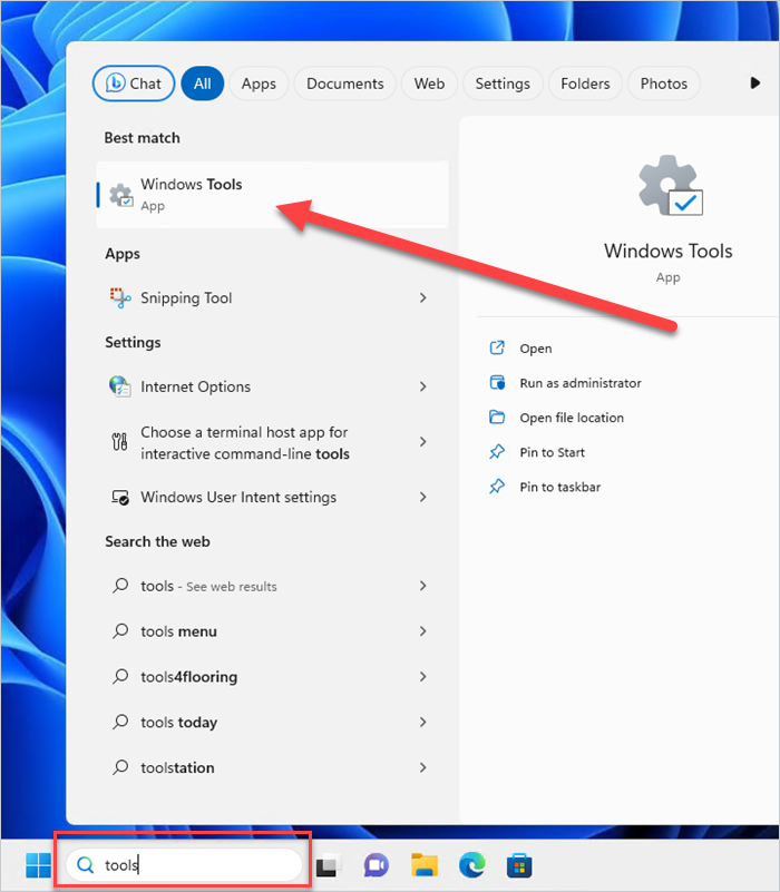 Locate the installed RSAT features in Windows Tools.