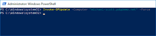 Invoke-GPUpdate -Computer “computername” -Force