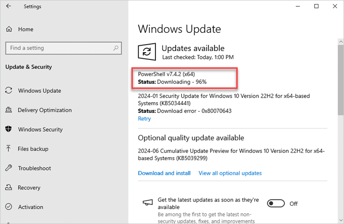 Windows Update downloading PowerShell udpate.