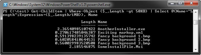 Finding large files with powershell