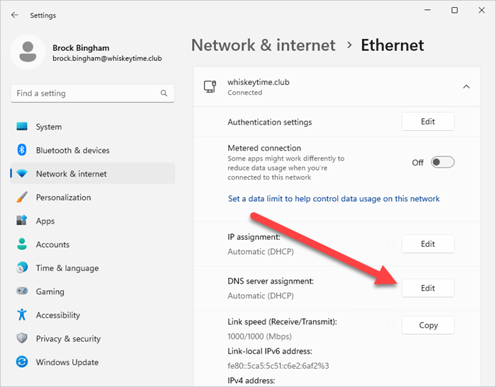 Next to DNS server assignment, click Edit.