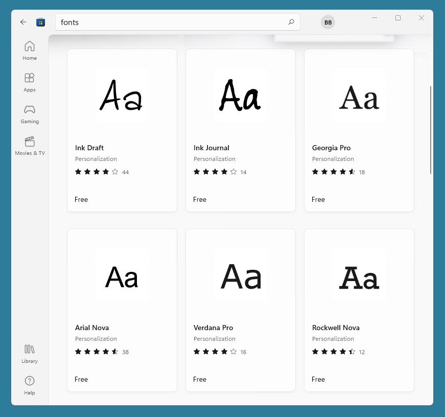 Windows store available fonts.