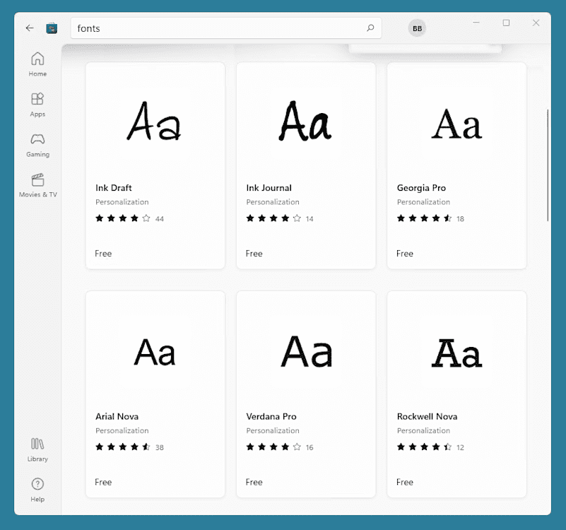Windows store available fonts.
